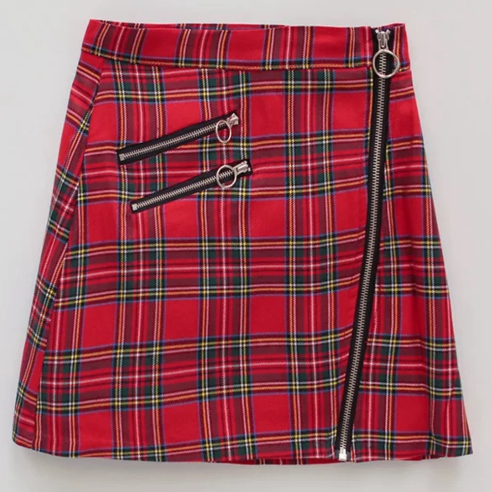 Chuu red plaid zippered mini skirt